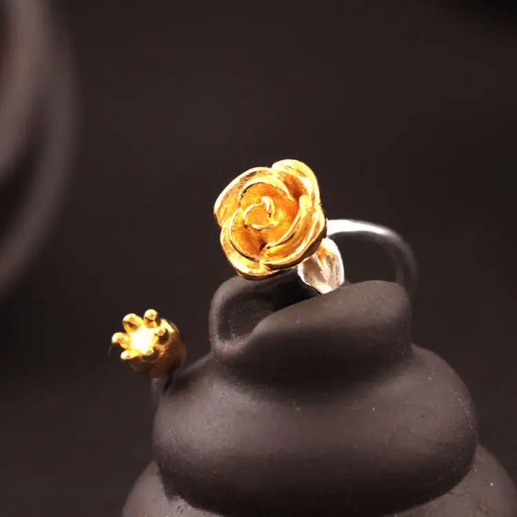 Avelena | 925 Sterling Silber Rose Blume Offener Ring