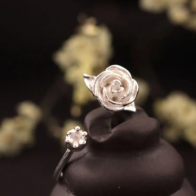 Avelena | 925 Sterling Silber Rose Blume Offener Ring