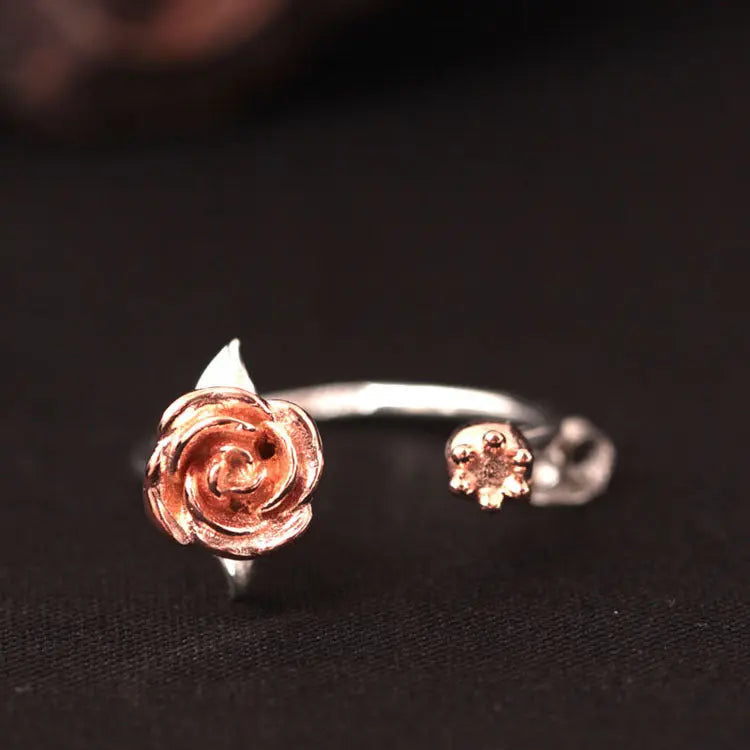 Avelena | 925 Sterling Silber Rose Blume Offener Ring