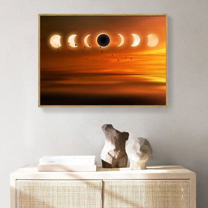 Avelena | Kids Style Moon Eclipse Canvas Orange Kinderzimmer Wandkunst, Texturierte Oberfläche