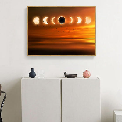 Avelena | Kids Style Moon Eclipse Canvas Orange Kinderzimmer Wandkunst, Texturierte Oberfläche
