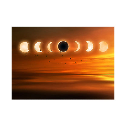 Avelena | Kids Style Moon Eclipse Canvas Orange Kinderzimmer Wandkunst, Texturierte Oberfläche