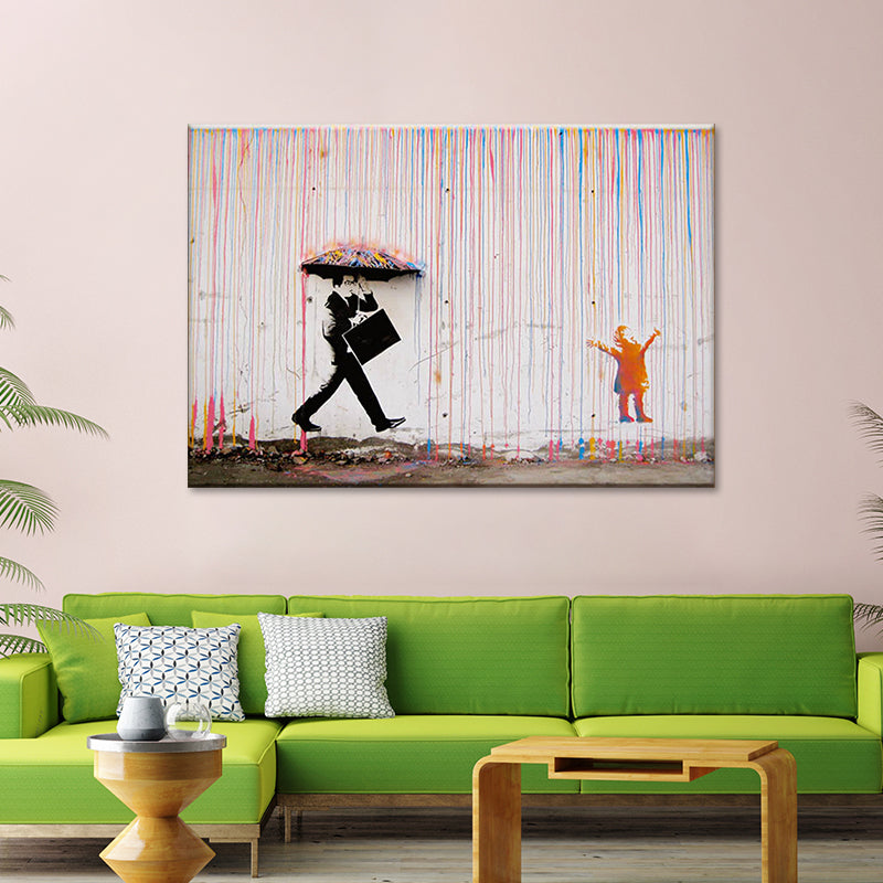 Avelena | Regenbogen Regen Leinwand Wandkunst Texturiert Kreativ Modern Wohnzimmer Wanddekoration