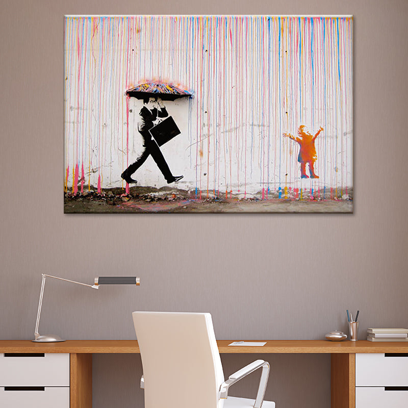 Avelena | Regenbogen Regen Leinwand Wandkunst Texturiert Kreativ Modern Wohnzimmer Wanddekoration