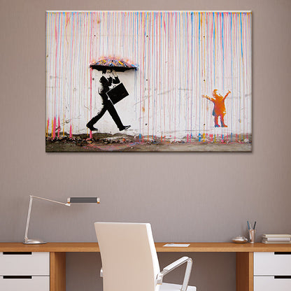 Avelena | Regenbogen Regen Leinwand Wandkunst Texturiert Kreativ Modern Wohnzimmer Wanddekoration