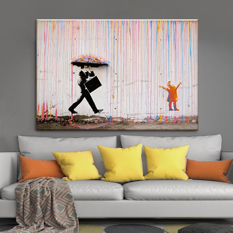 Avelena | Regenbogen Regen Leinwand Wandkunst Texturiert Kreativ Modern Wohnzimmer Wanddekoration