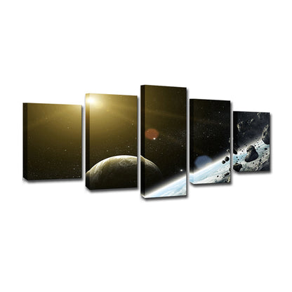 Avelena | Outer Space Planet Wandkunst Schwarze Meteoriten- und Sonnen-Leinwanddruck für Jungen Schlafzimmer