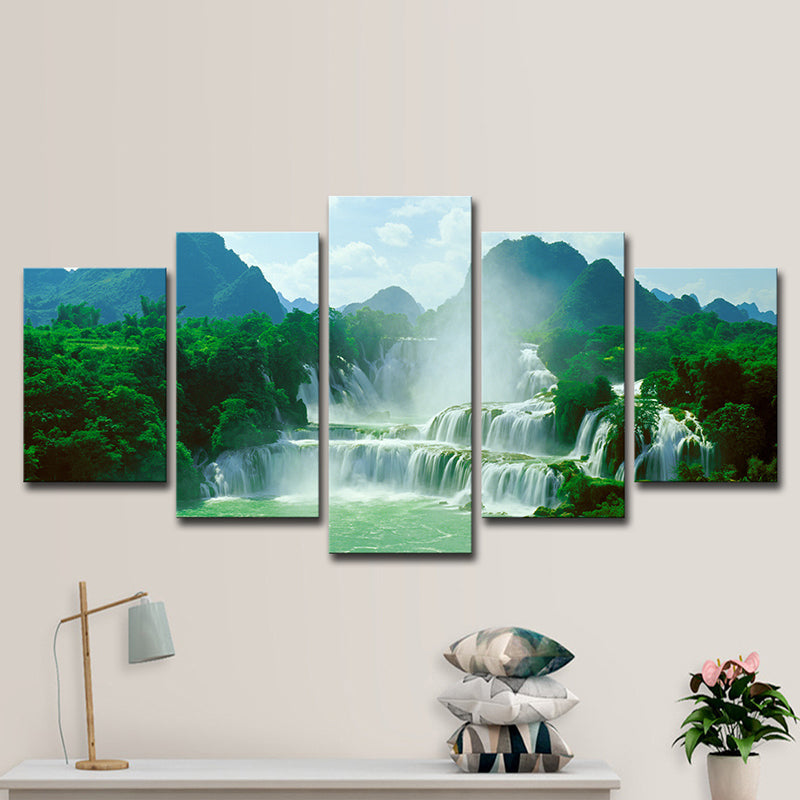 Avelena | Wasserfall Wandkunstdruck Auf Grüner Leinwand Wanddekoration für Das Wohnzimmer, Mehrteilig