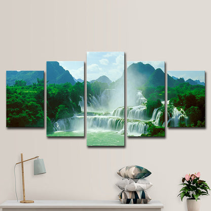 Avelena | Wasserfall Wandkunstdruck Auf Grüner Leinwand Wanddekoration für Das Wohnzimmer, Mehrteilig