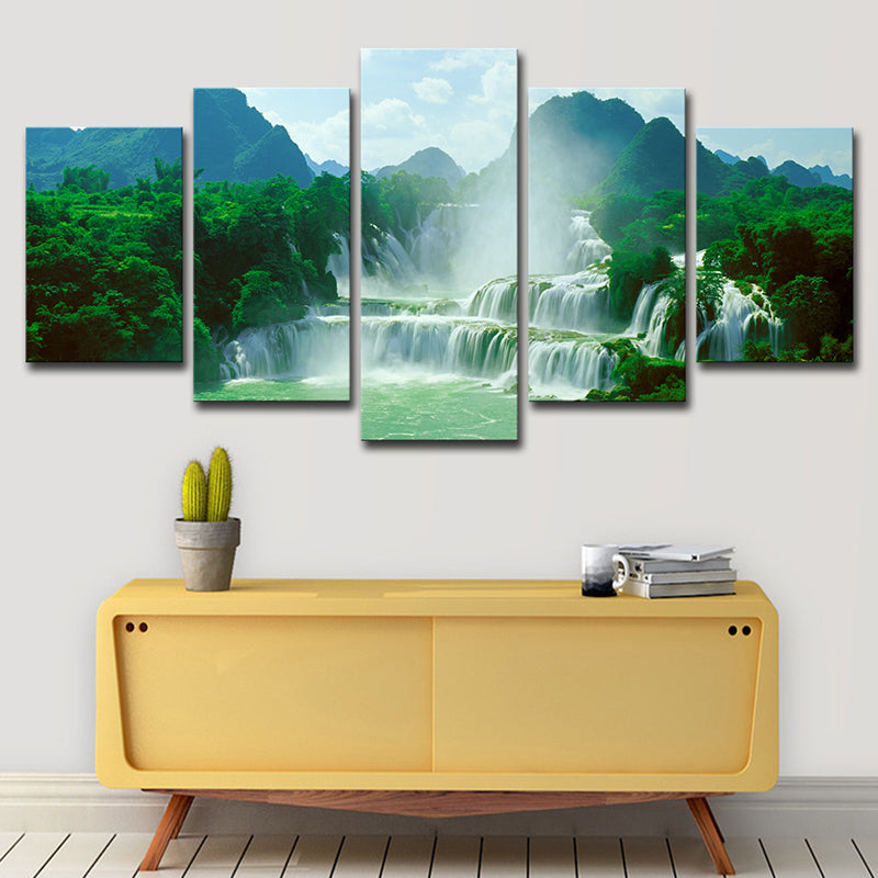 Avelena | Wasserfall Wandkunstdruck Auf Grüner Leinwand Wanddekoration für Das Wohnzimmer, Mehrteilig