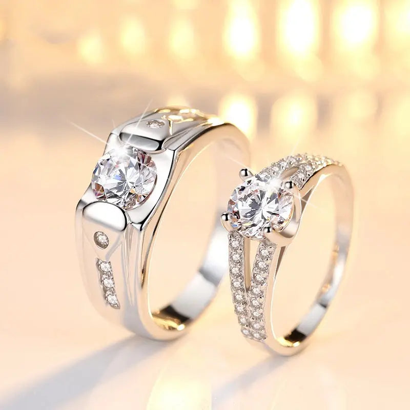 Avelena | Diamond Romantic Herren Silberbeschichtete Paar Ringe