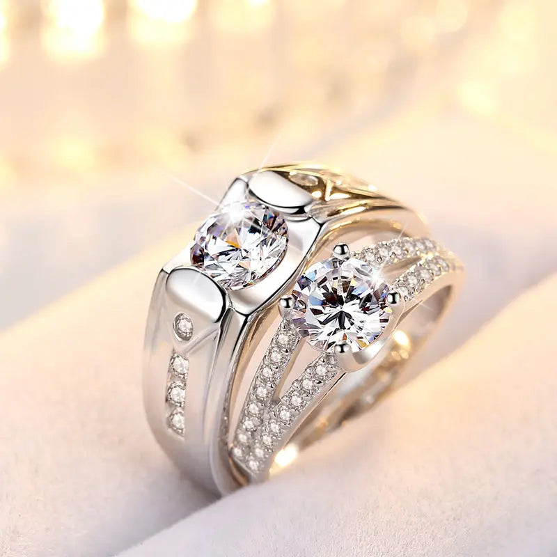 Avelena | Diamond Romantic Herren Silberbeschichtete Paar Ringe