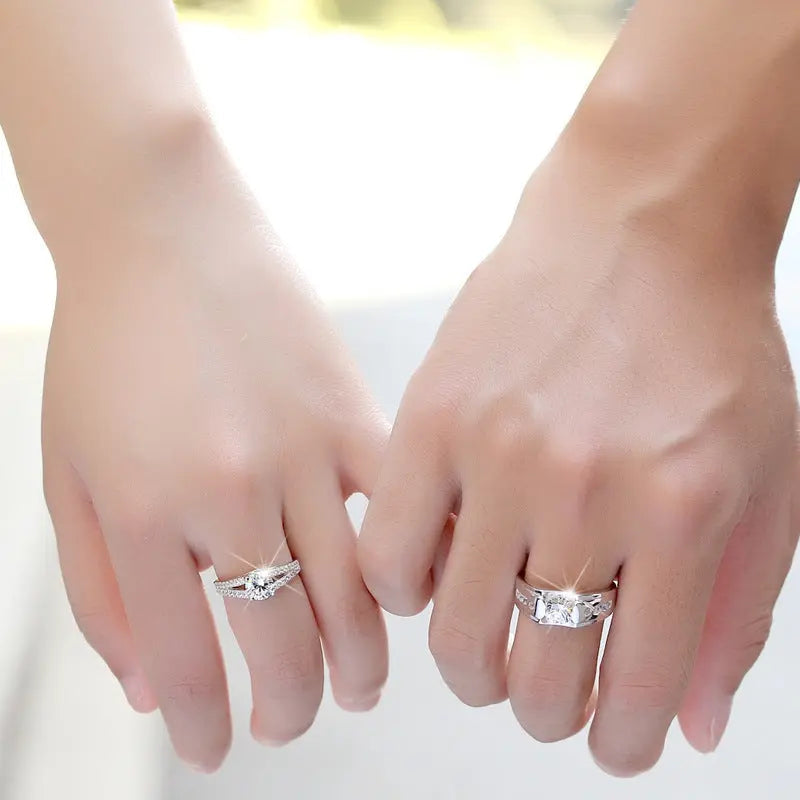 Avelena | Diamond Romantic Herren Silberbeschichtete Paar Ringe