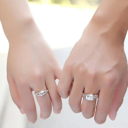 Avelena | Diamond Romantic Herren Silberbeschichtete Paar Ringe