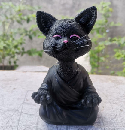 Avelena | Verspielt Schwarze Buddha Katze Figur Meditation Yoga Sammlerstück Glückliche Katzen Dekor Zuhause Garten Dekoration Gartenornament