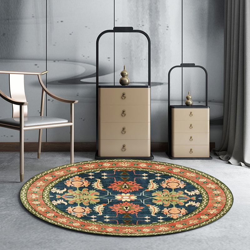 Avelena | Persisches Medaillonmuster Teppich mit floralen blau und grün Polyester Teppich maschinenwaschbar rutschfester Teppich für das Schlafzimmer
