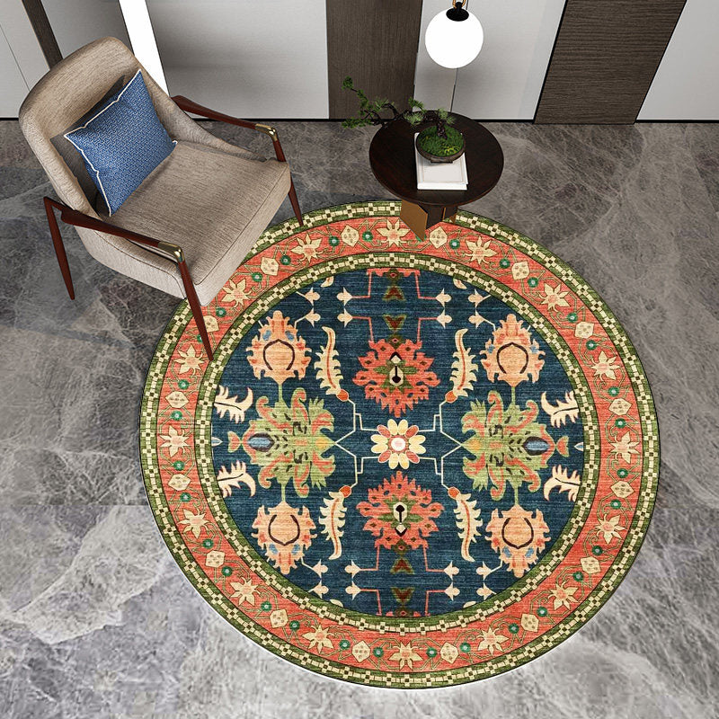 Avelena | Persisches Medaillonmuster Teppich mit floralen blau und grün Polyester Teppich maschinenwaschbar rutschfester Teppich für das Schlafzimmer