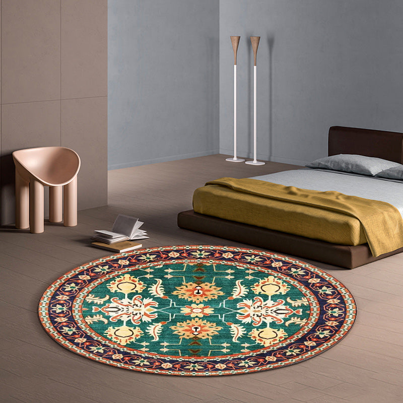 Avelena | Persisches Medaillonmuster Teppich mit floralen blau und grün Polyester Teppich maschinenwaschbar rutschfester Teppich für das Schlafzimmer
