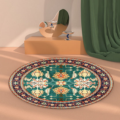 Avelena | Persisches Medaillonmuster Teppich mit floralen blau und grün Polyester Teppich maschinenwaschbar rutschfester Teppich für das Schlafzimmer