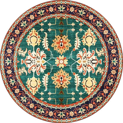 Avelena | Persisches Medaillonmuster Teppich mit floralen blau und grün Polyester Teppich maschinenwaschbar rutschfester Teppich für das Schlafzimmer