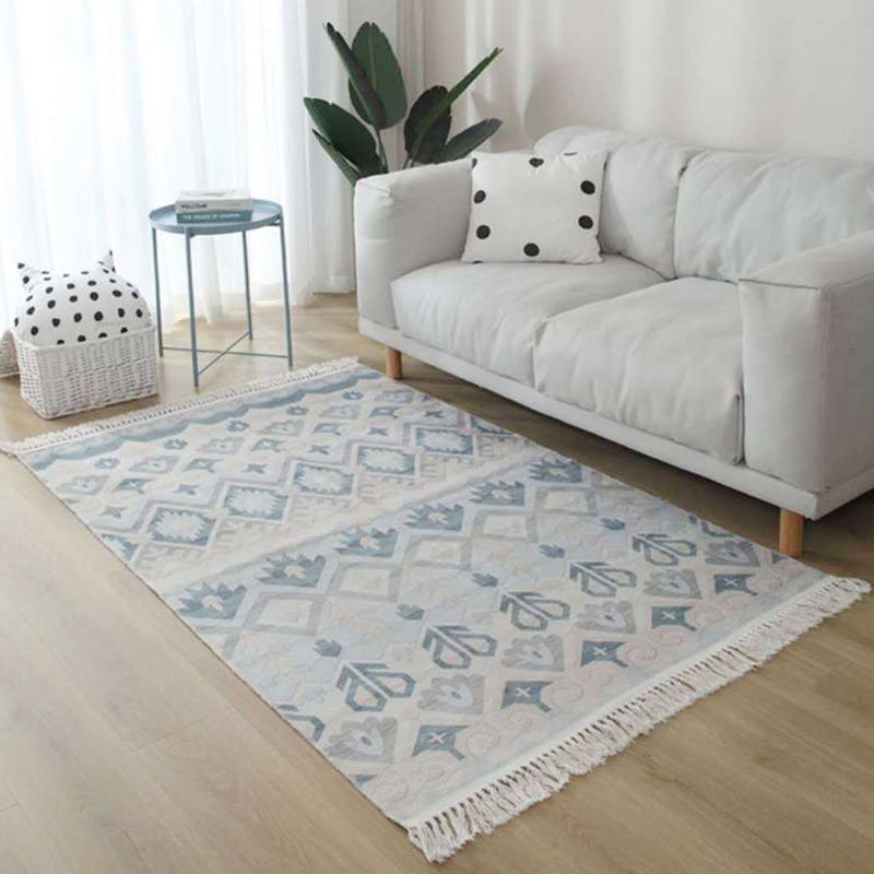 Avelena | Weißer und roter südwestlicher Teppich Leinen tribal geometrisches Muster Teppich waschbar Fransen Teppich für Wohnzimmer