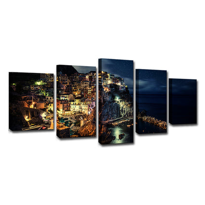 Avelena | Cinque Terre Nachtsicht Leinwand Schwarz Glam Wandkunstdruck für Das Wohnzimmer, Mehrteilig