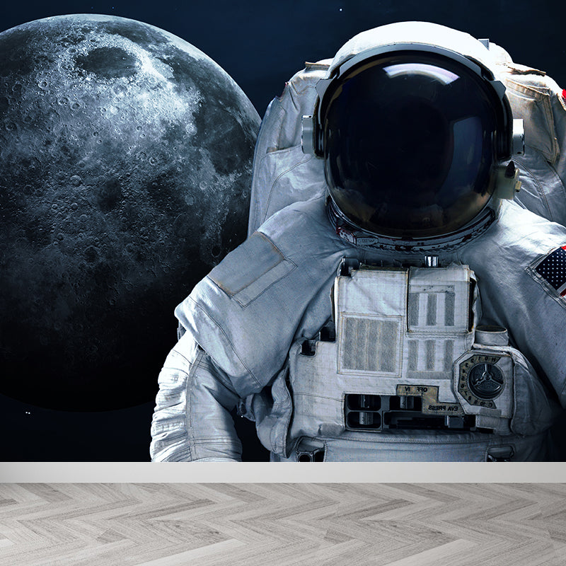 Avelena | Weiße Astronauten-Gedruckte Wandtapete Fleckenresistent Fiktives Jungenzimmer Wandbekleidung
