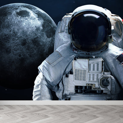 Avelena | Weiße Astronauten-Gedruckte Wandtapete Fleckenresistent Fiktives Jungenzimmer Wandbekleidung