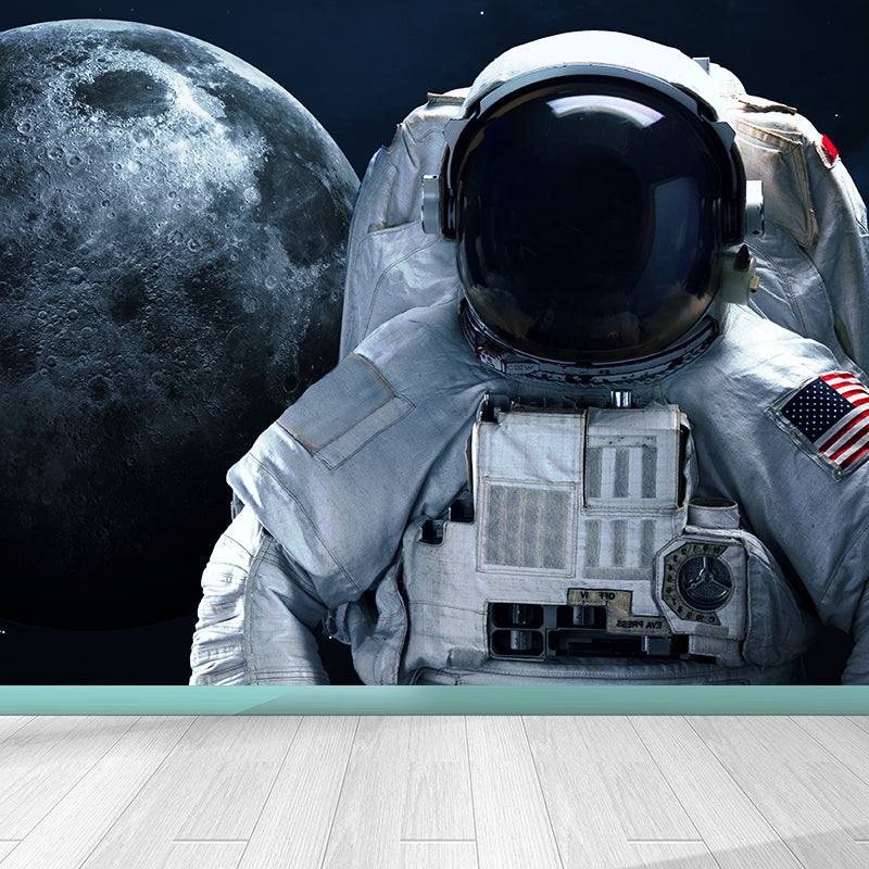 Avelena | Weiße Astronauten-Gedruckte Wandtapete Fleckenresistent Fiktives Jungenzimmer Wandbekleidung