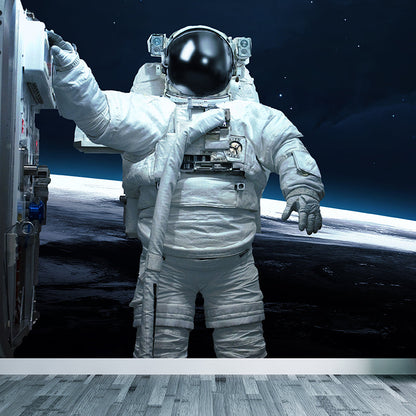 Avelena | Weiße Astronauten-Gedruckte Wandtapete Fleckenresistent Fiktives Jungenzimmer Wandbekleidung