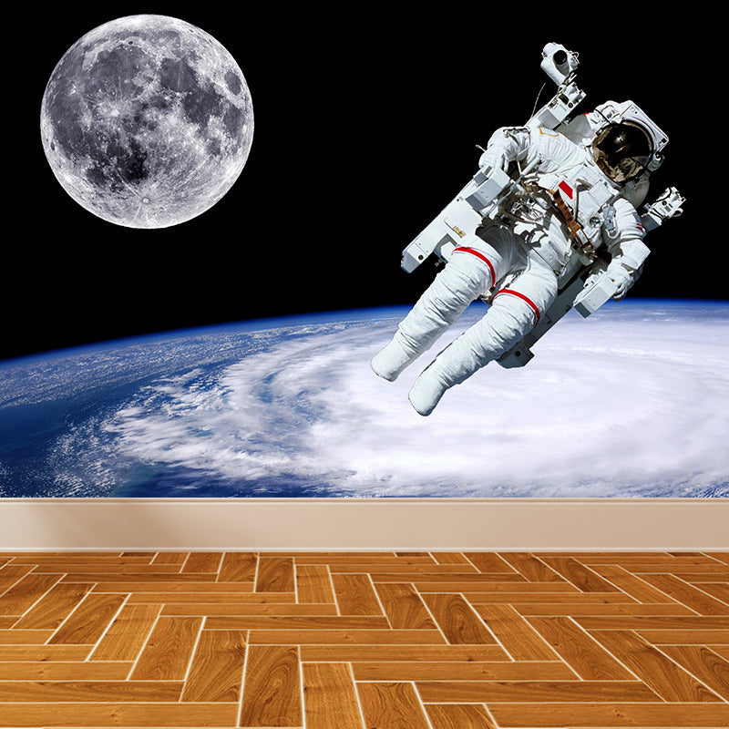 Avelena | Weiße Astronauten-Gedruckte Wandtapete Fleckenresistent Fiktives Jungenzimmer Wandbekleidung