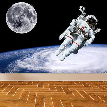 Avelena | Weiße Astronauten-Gedruckte Wandtapete Fleckenresistent Fiktives Jungenzimmer Wandbekleidung