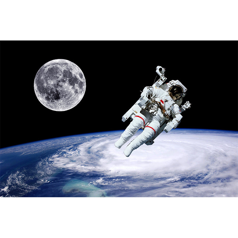 Avelena | Weiße Astronauten-Gedruckte Wandtapete Fleckenresistent Fiktives Jungenzimmer Wandbekleidung
