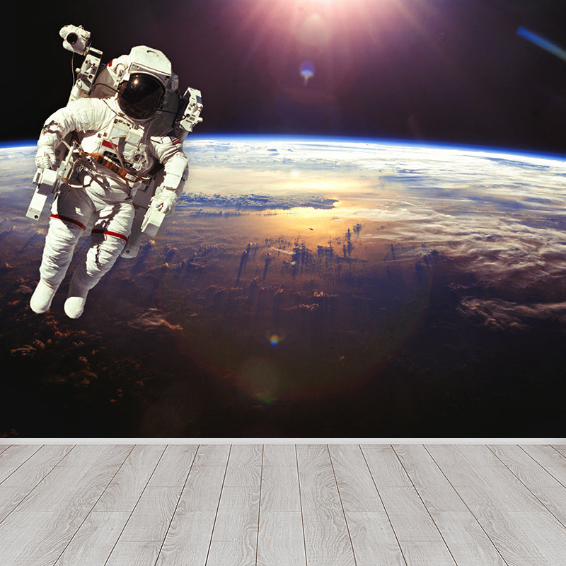 Avelena | Weiße Astronauten-Gedruckte Wandtapete Fleckenresistent Fiktives Jungenzimmer Wandbekleidung