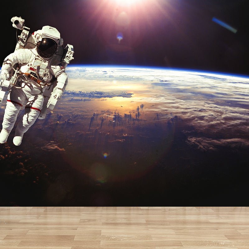 Avelena | Weiße Astronauten-Gedruckte Wandtapete Fleckenresistent Fiktives Jungenzimmer Wandbekleidung