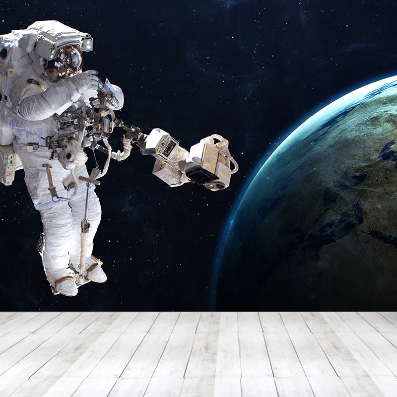 Avelena | Blaue Astronauten- und Erdwandmural-Universum Sci-Fi Fleckenfeste Wanddekoration für Die Küche