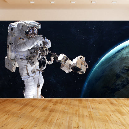 Avelena | Blaue Astronauten- und Erdwandmural-Universum Sci-Fi Fleckenfeste Wanddekoration für Die Küche