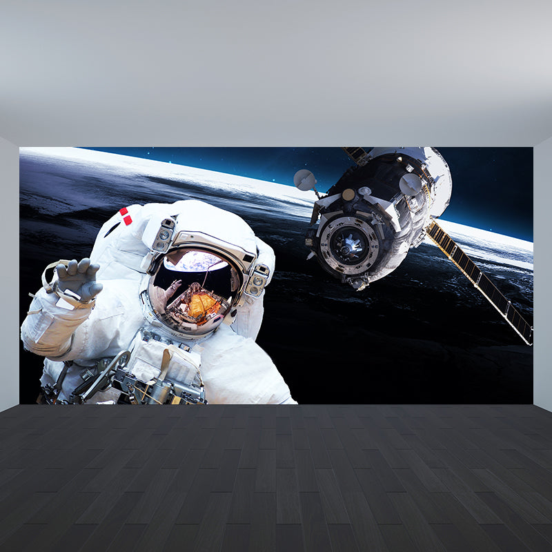 Avelena | Blaue Astronauten- und Erdwandmural-Universum Sci-Fi Fleckenfeste Wanddekoration für Die Küche