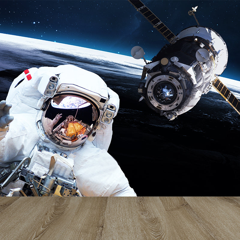 Avelena | Blaue Astronauten- und Erdwandmural-Universum Sci-Fi Fleckenfeste Wanddekoration für Die Küche