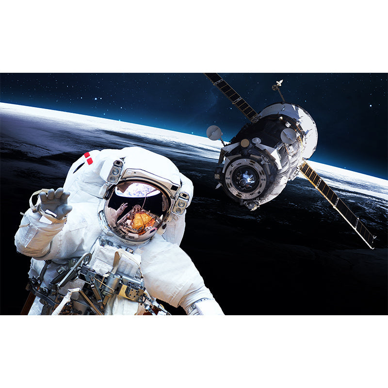 Avelena | Blaue Astronauten- und Erdwandmural-Universum Sci-Fi Fleckenfeste Wanddekoration für Die Küche