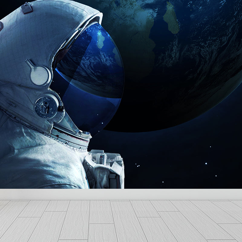Avelena | Blaue Astronauten- und Erdwandmural-Universum Sci-Fi Fleckenfeste Wanddekoration für Die Küche