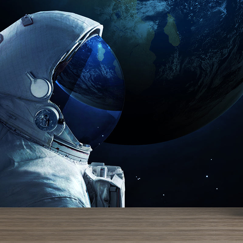 Avelena | Blaue Astronauten- und Erdwandmural-Universum Sci-Fi Fleckenfeste Wanddekoration für Die Küche