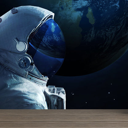 Avelena | Blaue Astronauten- und Erdwandmural-Universum Sci-Fi Fleckenfeste Wanddekoration für Die Küche