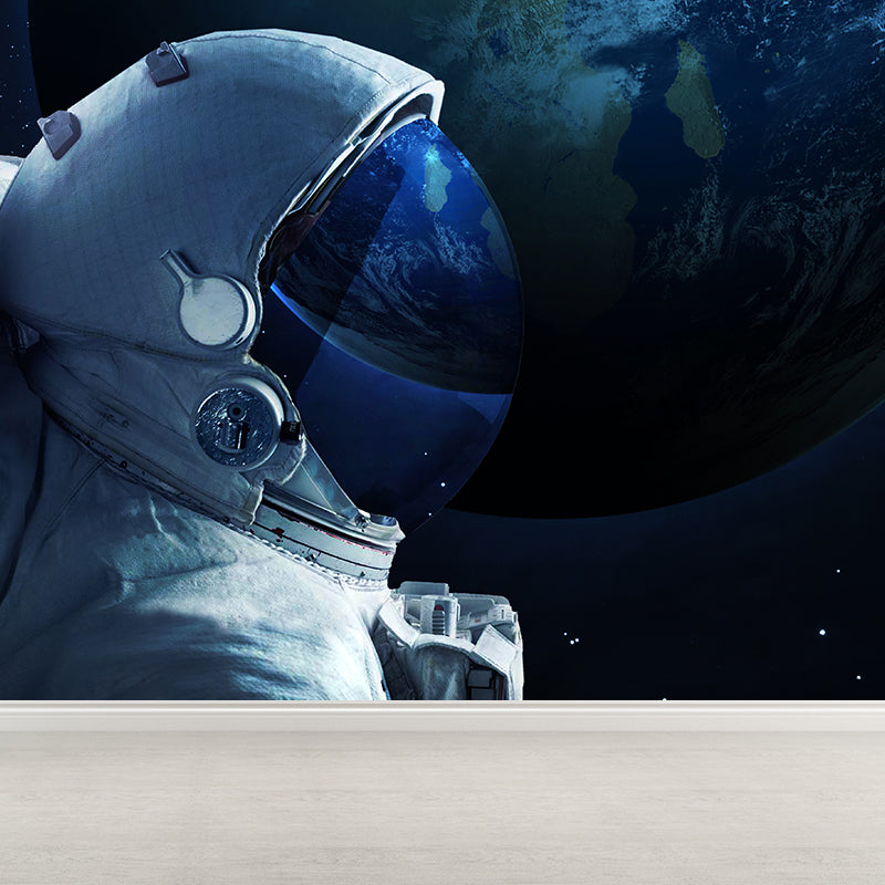 Avelena | Blaue Astronauten- und Erdwandmural-Universum Sci-Fi Fleckenfeste Wanddekoration für Die Küche
