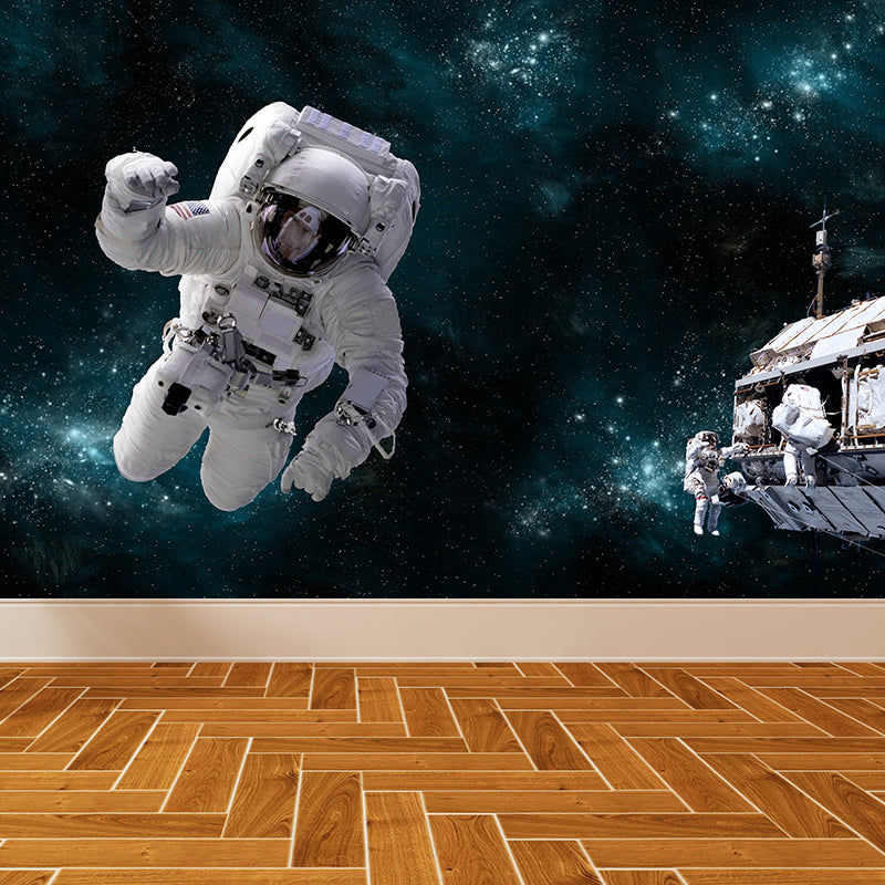 Avelena | Blaue Astronauten- und Erdwandmural-Universum Sci-Fi Fleckenfeste Wanddekoration für Die Küche