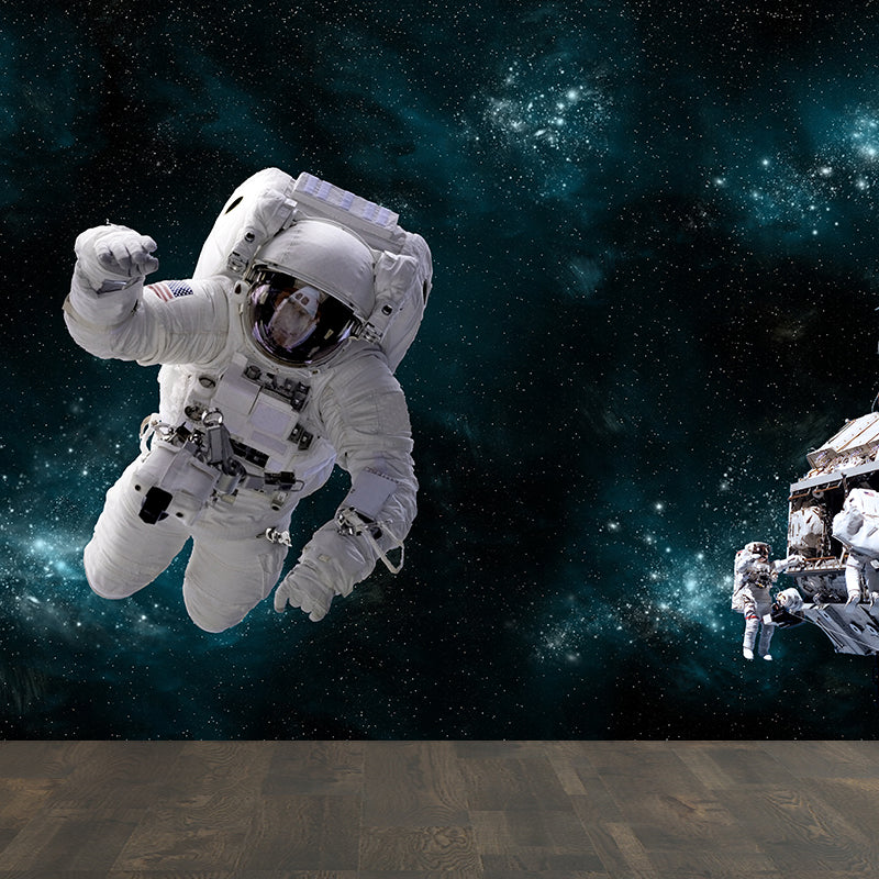 Avelena | Blaue Astronauten- und Erdwandmural-Universum Sci-Fi Fleckenfeste Wanddekoration für Die Küche