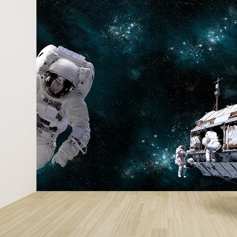 Avelena | Blaue Astronauten- und Erdwandmural-Universum Sci-Fi Fleckenfeste Wanddekoration für Die Küche