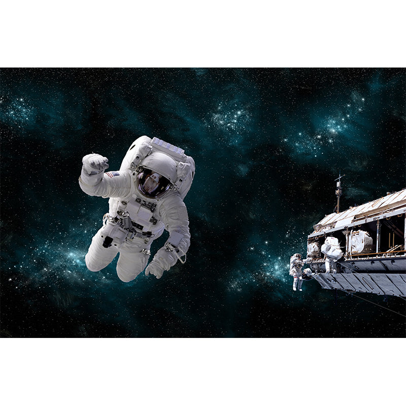Avelena | Blaue Astronauten- und Erdwandmural-Universum Sci-Fi Fleckenfeste Wanddekoration für Die Küche