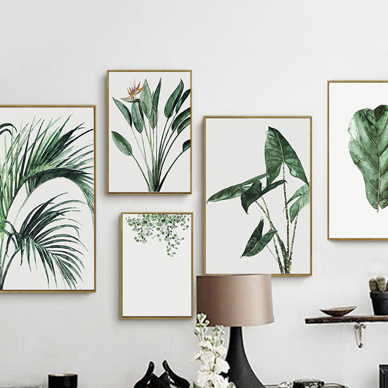 Avelena | Farmhouse Botanics Wandkunst Grünes Blatt Leinwanddruck für Das Wohnzimmer, Texturiert