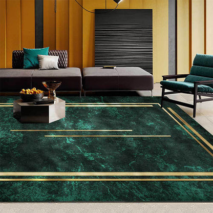 Avelena | Neuheit Abstract Teppich Grün und Gold Polyester Teppich Maschinenwaschbar Rutschfester Bereichsteppich für Das Schlafzimmer